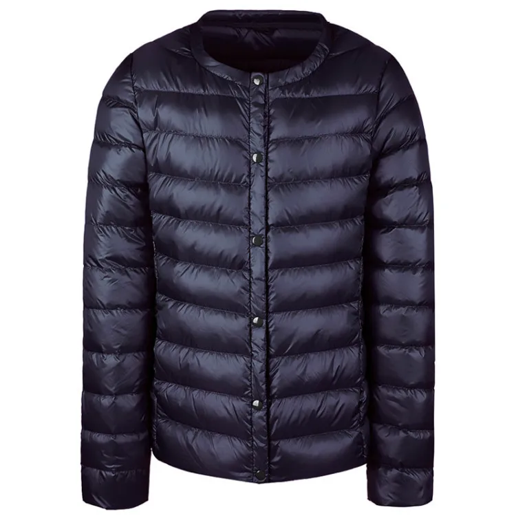 Navy Blue Новинка весна осень белый пуховик Женский Повседневный ультра легкий пуховик без воротника жакет; короткая куртка портативная парка плюс размер - Color: Navy Blue