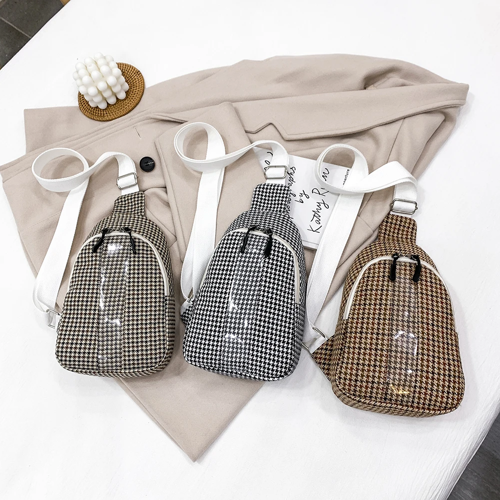 

Модные женские сумки, мягкая нагрудная сумка с принтом «гусиная лапка», повседневные сумки через плечо, женские маленькие сумки-мессенджер...