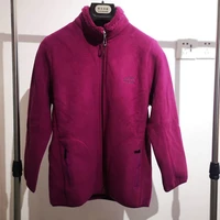 autumn winter women purplish red polar fleece jacket soft warm cozy coat zipper front stand collar thermal woolen outerwear