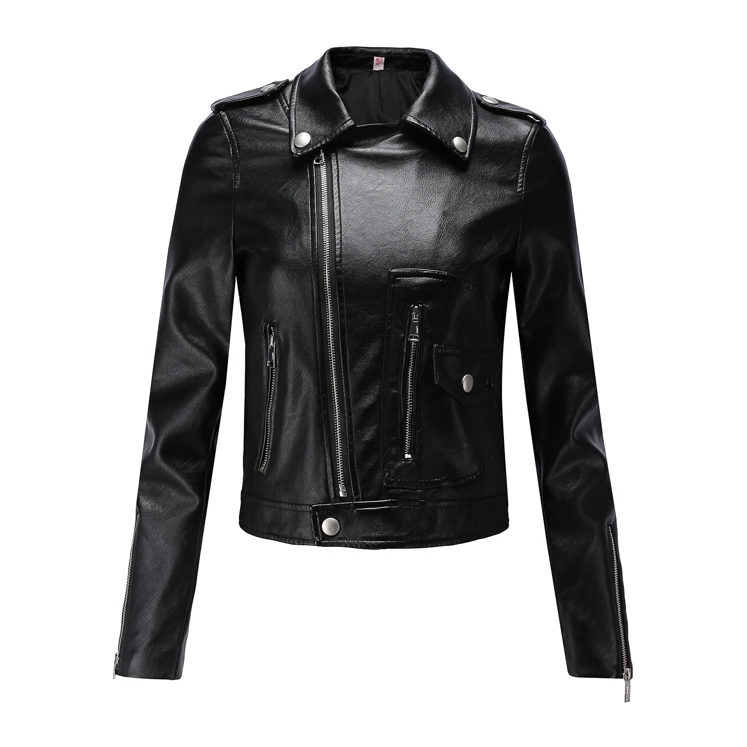 FTLZZ Women's Faux Leather Motorcycle Jacket - Black/Red Winter & Spring Coat with Turn Down Collar - Stylish Lady Outerwear image 3