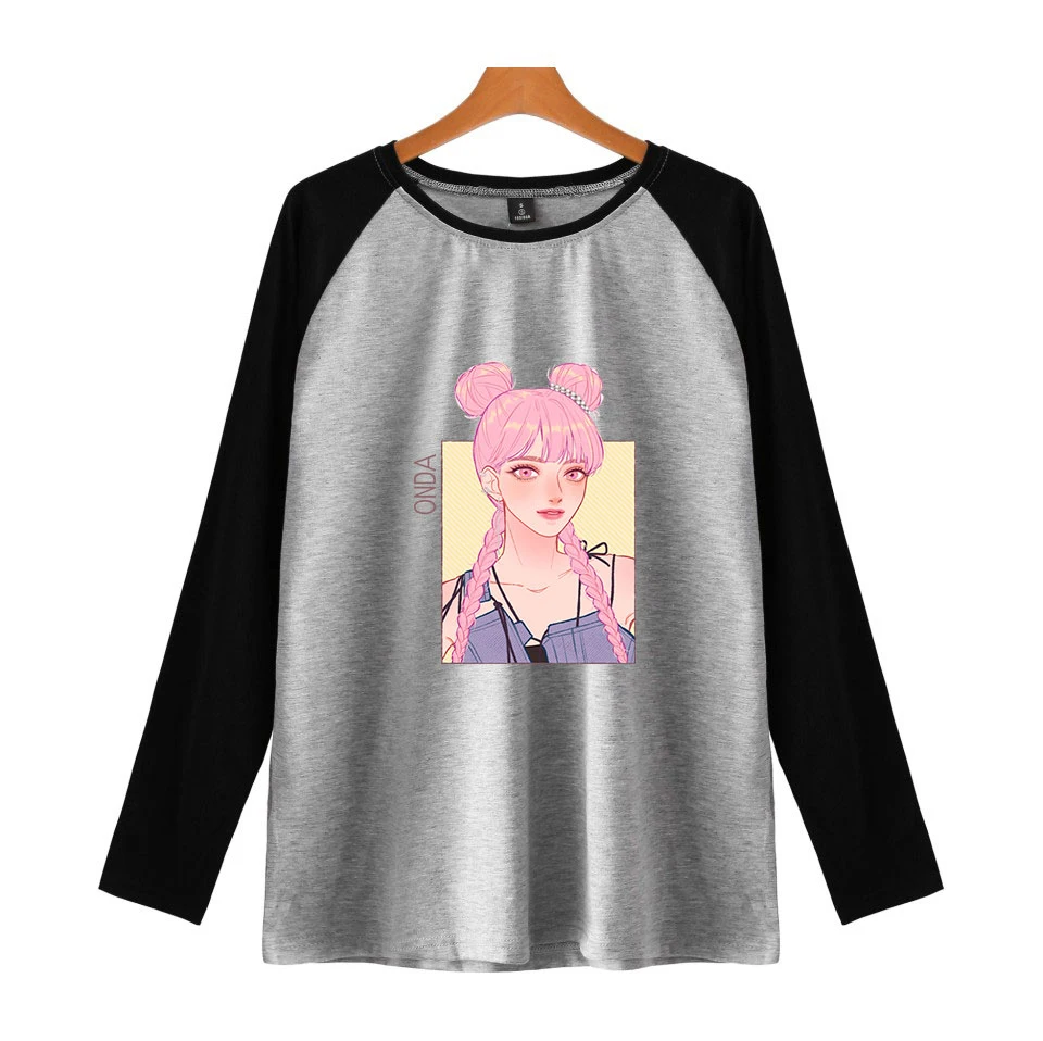 Harajuku Everglow Kpop реглан футболка с длинными рукавами Новая корейская стильная модная