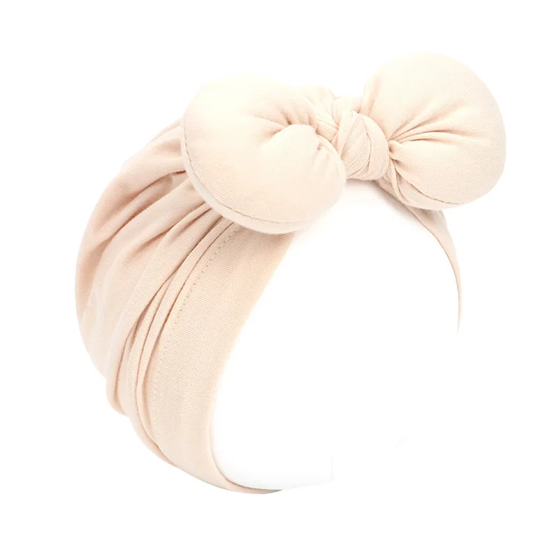 Beige Bunny Милая шапочка в горошек для маленьких девочек с бантом, карамельный цвет, детская чалма, кепка для девочек, эластичные Аксессуары для младенцев, 1 шт - Цвет: Beige Bunny