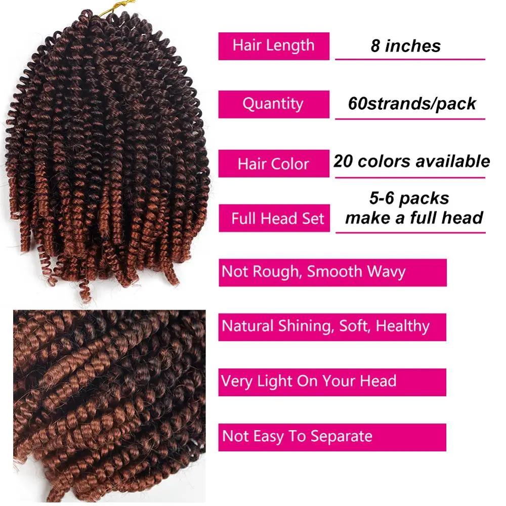 Витые вязаные крючком волосы 8 дюймов страстные твист Вязание косы синтетические