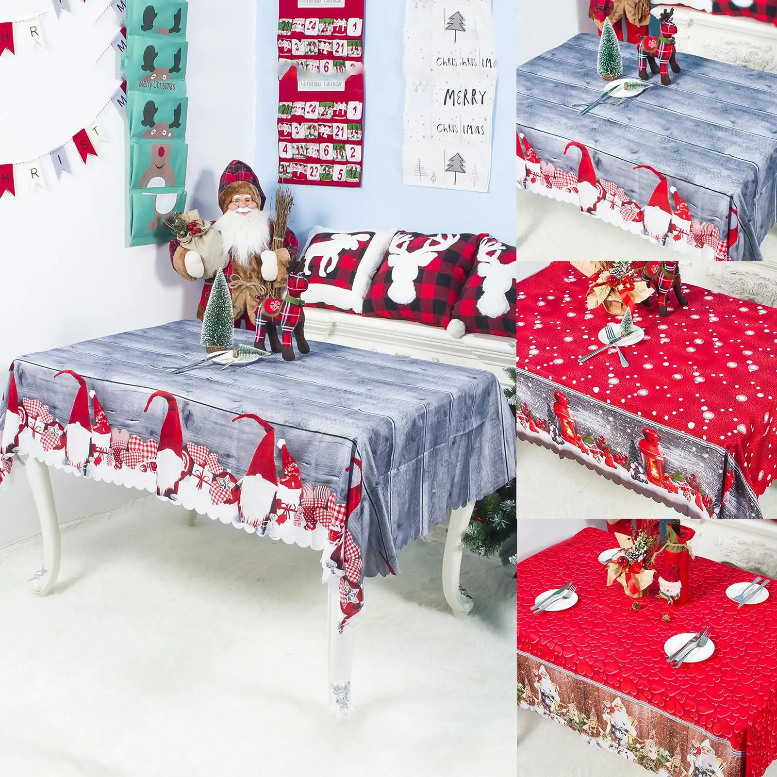 

150x180cm Christmas Themed Table Cloth Rectangle Printing Desk Cover Party Decor