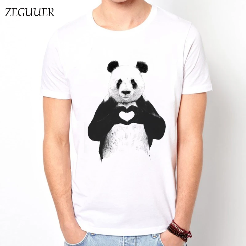 Милая Мужская футболка с рисунком сердца медведя животных уличная мода принт