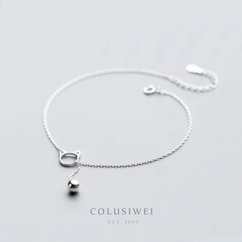 Colusiwei Kitty and Bell Серебряный ножной браслет для женщин Стерлинговое серебро 925