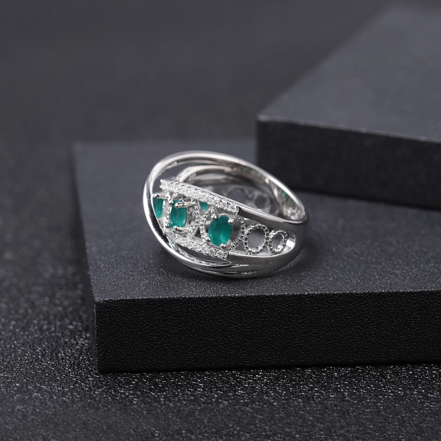 GEM'S балетное 925 пробы, серебряное кольцо с разрезом, кольцо на палец, натуральный зеленый агат, натуральный камень, кольца для женщин, хорошее ювелирное изделие