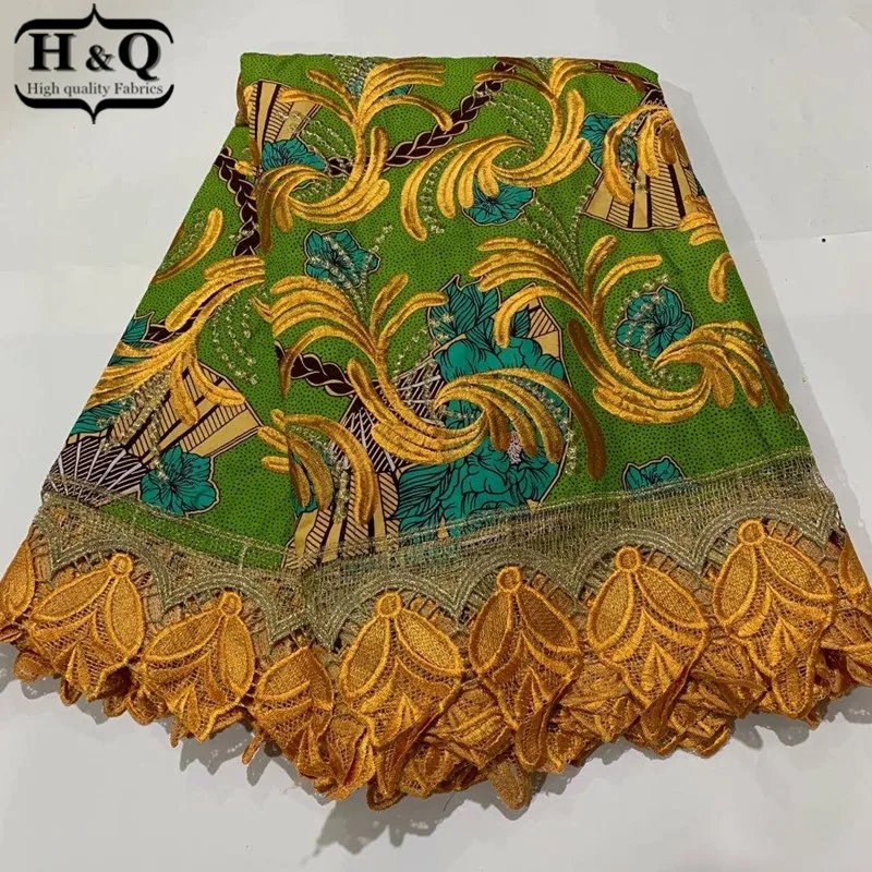 

H&Q popular nigerian water soluble lace high quality wax fabric 100% cotton embroidery 6 yards/pcs african batik lace fabric H66