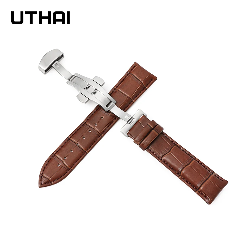 UTHAI Z09 Plus Genuine Leather Watchbands 12-24mm Universal Watch Butterfly Buckle Band Steel Buckle Strap 22mm watch band