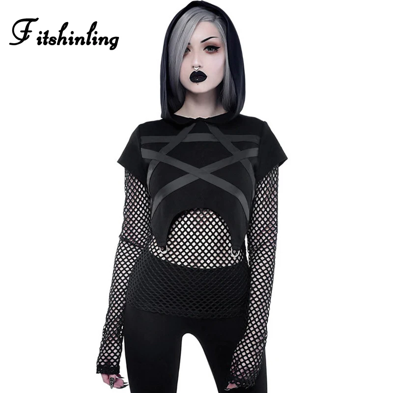 Fitshinling Goth осенняя футболка с темной пентаграммой женские сетчатые футболки