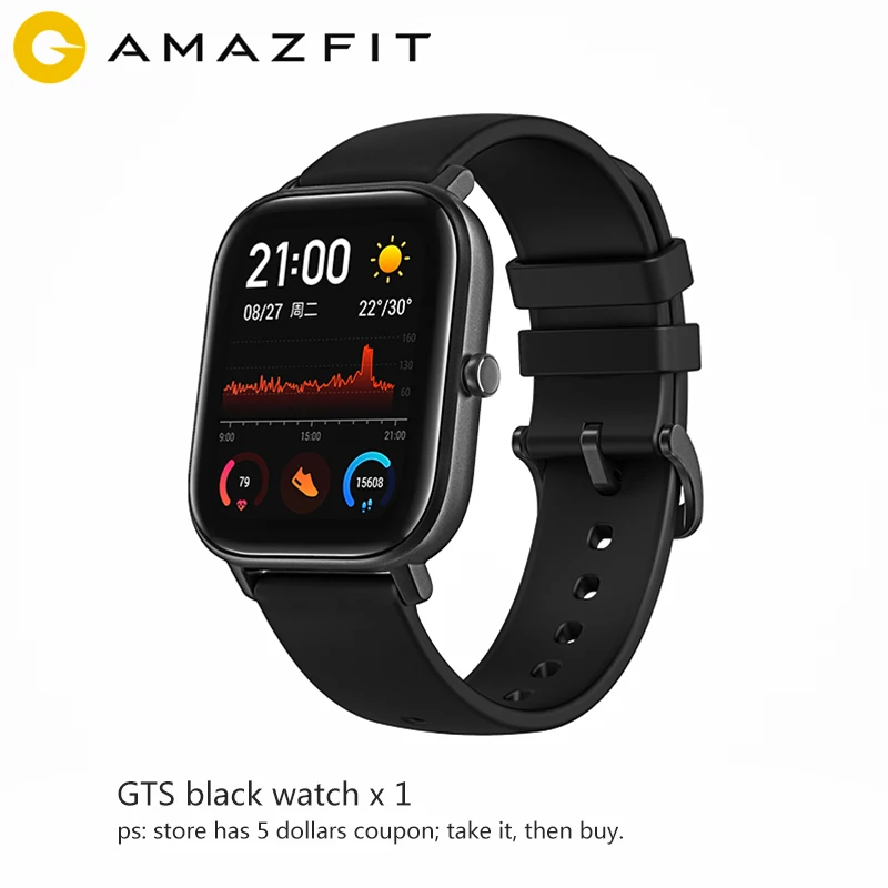Глобальная версия Amazfit GTS Смарт-часы 1,65 дюймов AMOLED 341 ppi экран 5 АТМ 14 дней батарея gps управление музыкой - Цвет: black watch only