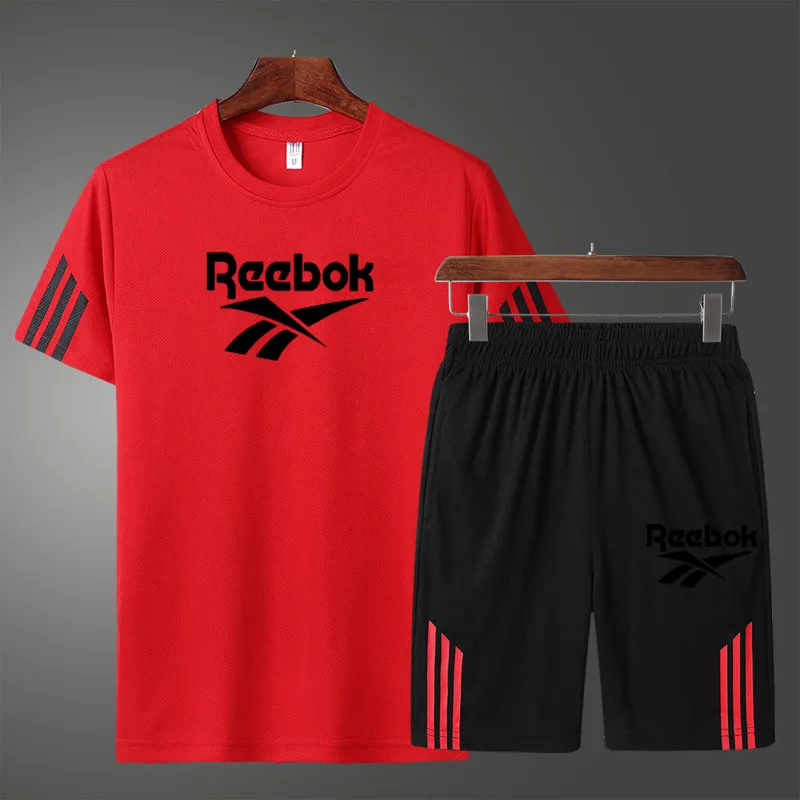 

2021 new summer men's breathable trend casual sportswear printed summer sportswear two piece T-shirt + Shorts Set men's sportswe
