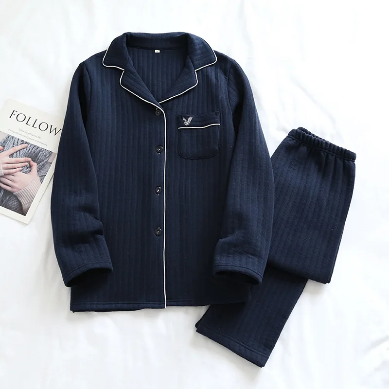 

Autumn Winter Men's Pajamas Set Long-sleeved Knitted Cotton Home Clothes Warm Thick Striped Plaid Simple Plus Size Pajamas 2022