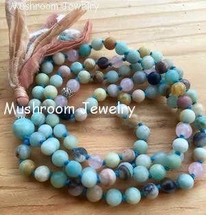 

108 Natura Stone And Rose Quartz Beads Stone Neckalace