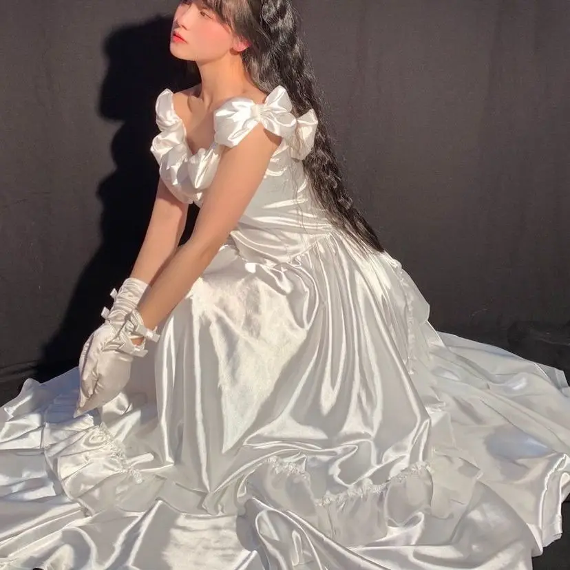 Blue Elegant Victorian Dress Women Summer Long Fairy Korean Strap Dress Kawaii Vintage Wedding Evening Party Dress Women 2022