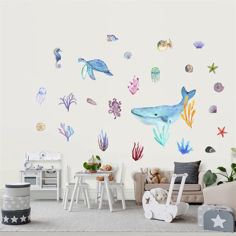 

Zollor Underwater World Whale Turtle Starfish Seaweed Wall Sticker Children's room Kindergarten Classroom Decorative Sticker