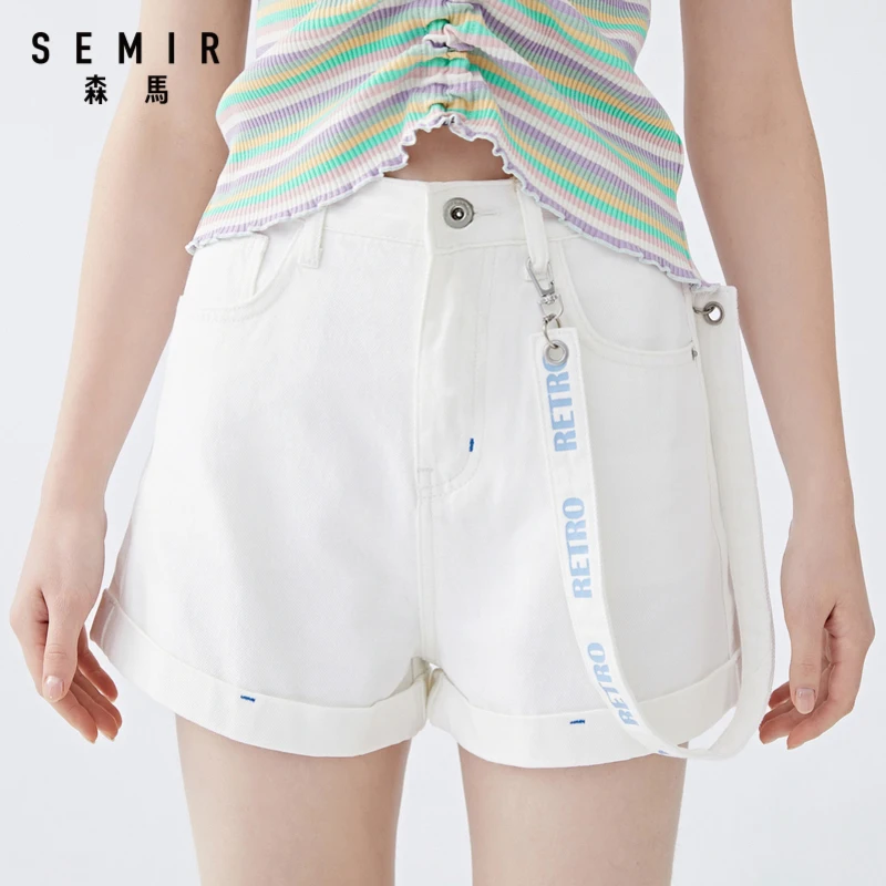Женские джинсовые шорты Semir летние тонкие из хлопка с высокой талией Корейская