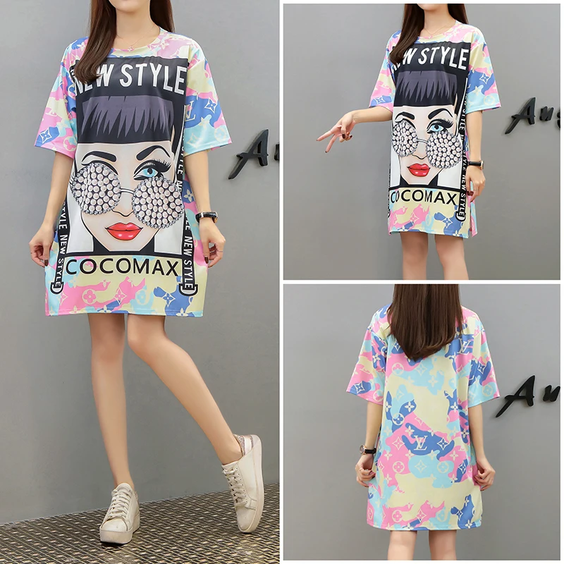 

2021 Summer New Women's Beaded T-shirt Cartoon Girl Letter Printing White Short-sleeved Loose Personality Fashion Trendy Brand