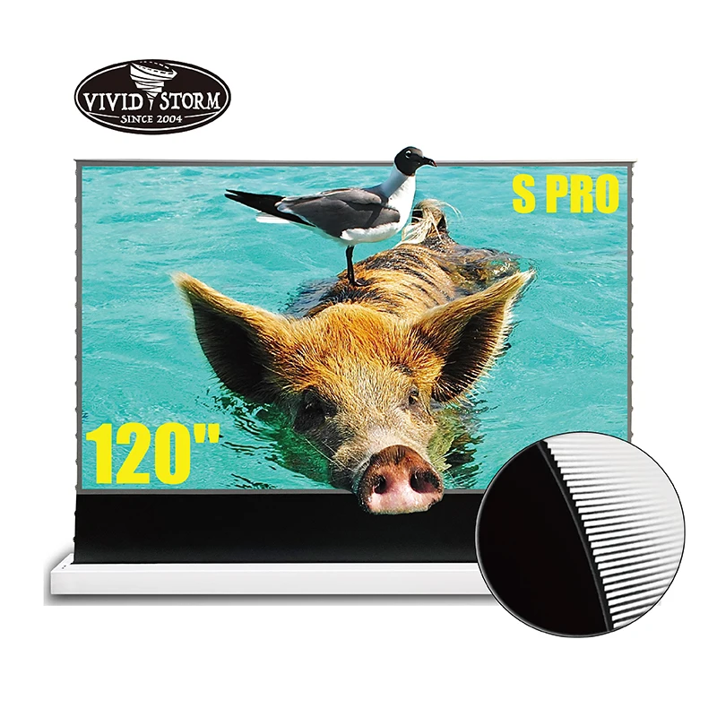 VIVIDSTORM S PRO 120 Inch Electric Tension Floor Screen for Ambient Light Rejecting Ultra Short Throw Laser 4k Projector