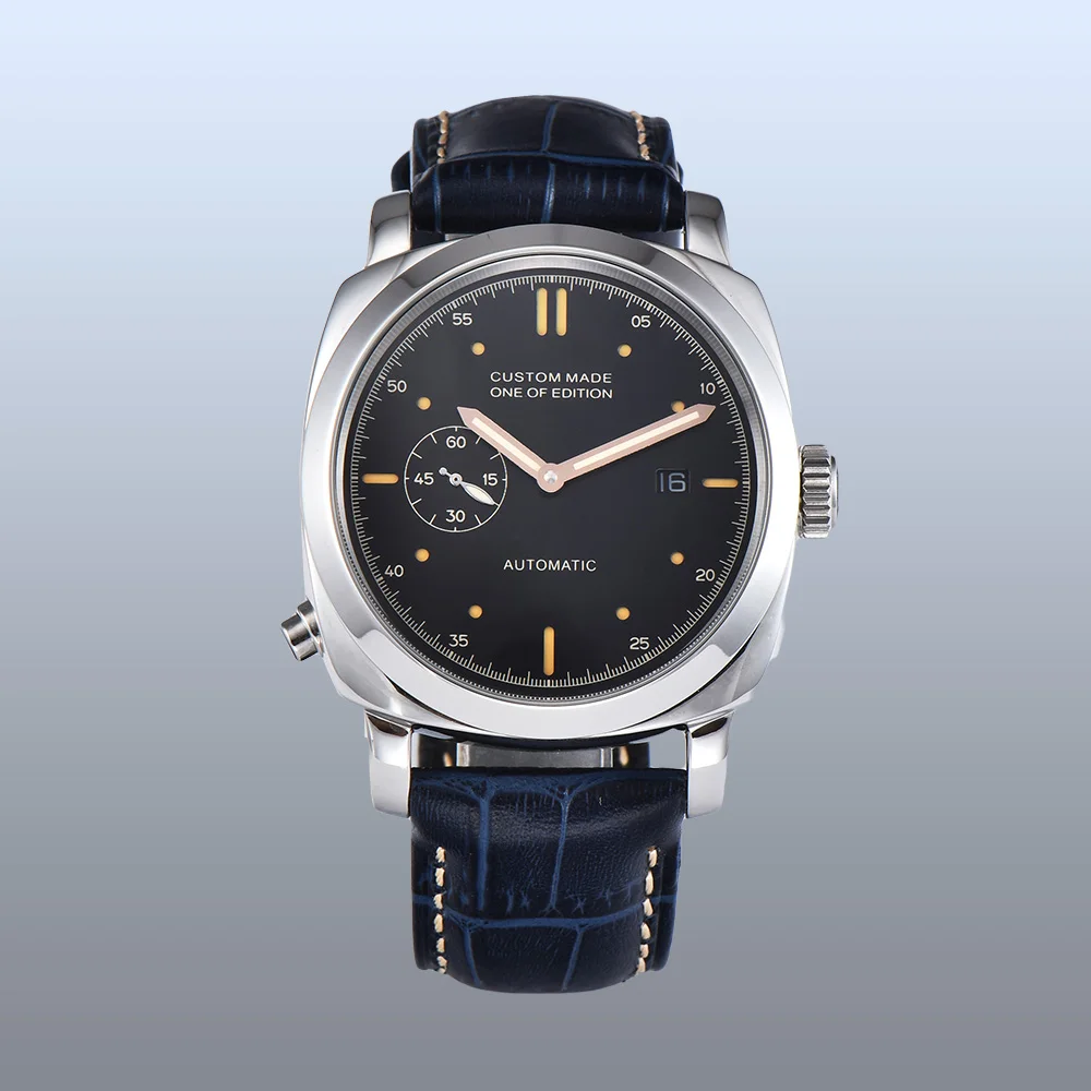 BOMAX MARINA Men's Watch 44mm Automatic Stainless Steel Polished Case High Quality Leather Strap Luminous Hand S54 | Наручные часы