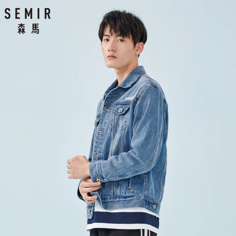 Мужская джинсовая куртка с вышивкой SEMIR потертая из 100% хлопка открытыми плечами