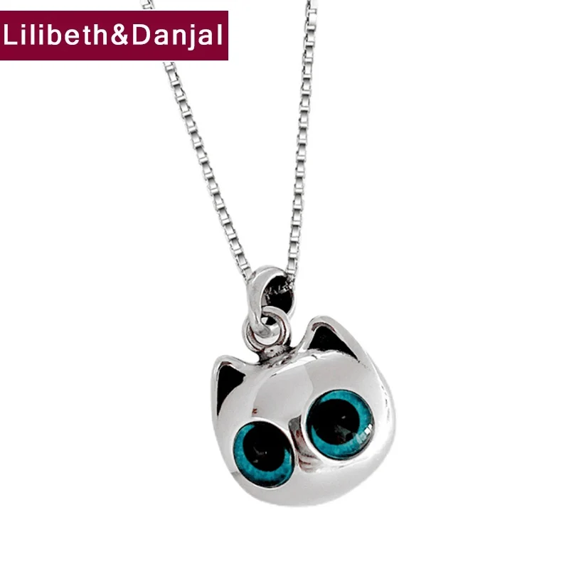 

Women Men Necklace Pendant Pure 925 Sterling Silver Pet Cat Synthetic Crystal Eyes Fashion Fine Jewelry 2021 Free Shipping P032