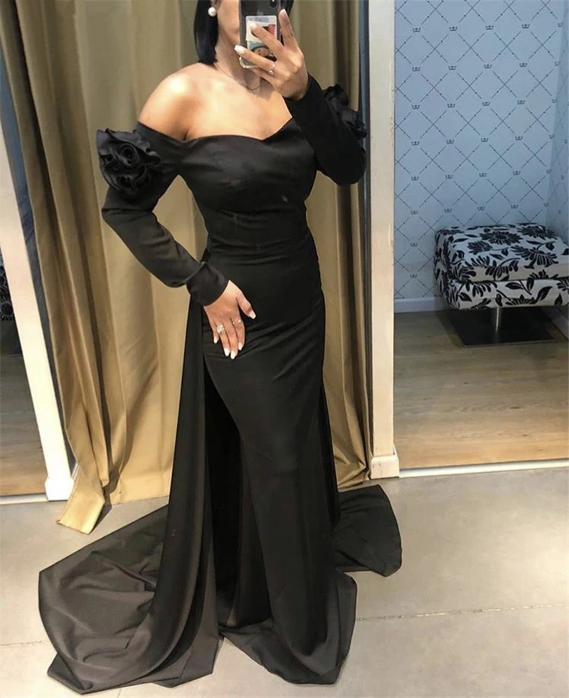 

Шикарные платья BridalAffair с открытыми плечами и длинными рукавами для выпускного вечера, соблазнительное атласное Плиссированное женское пла...