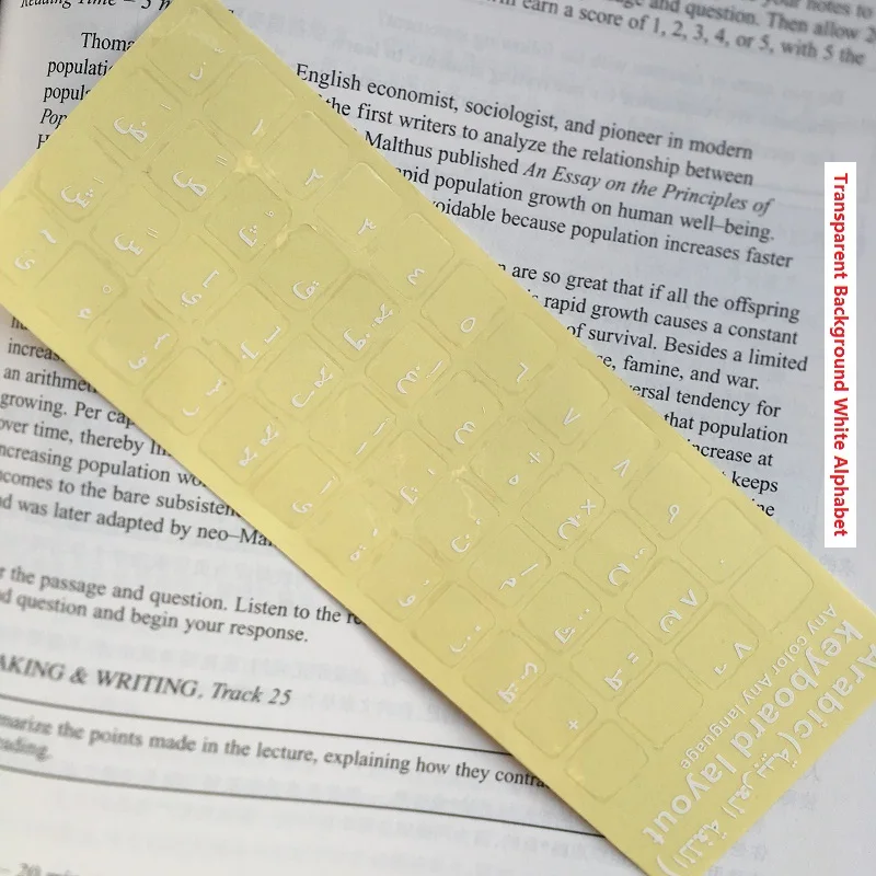 

Eco-environment Plastic white Arabic letter keyboard stickers on transparent background