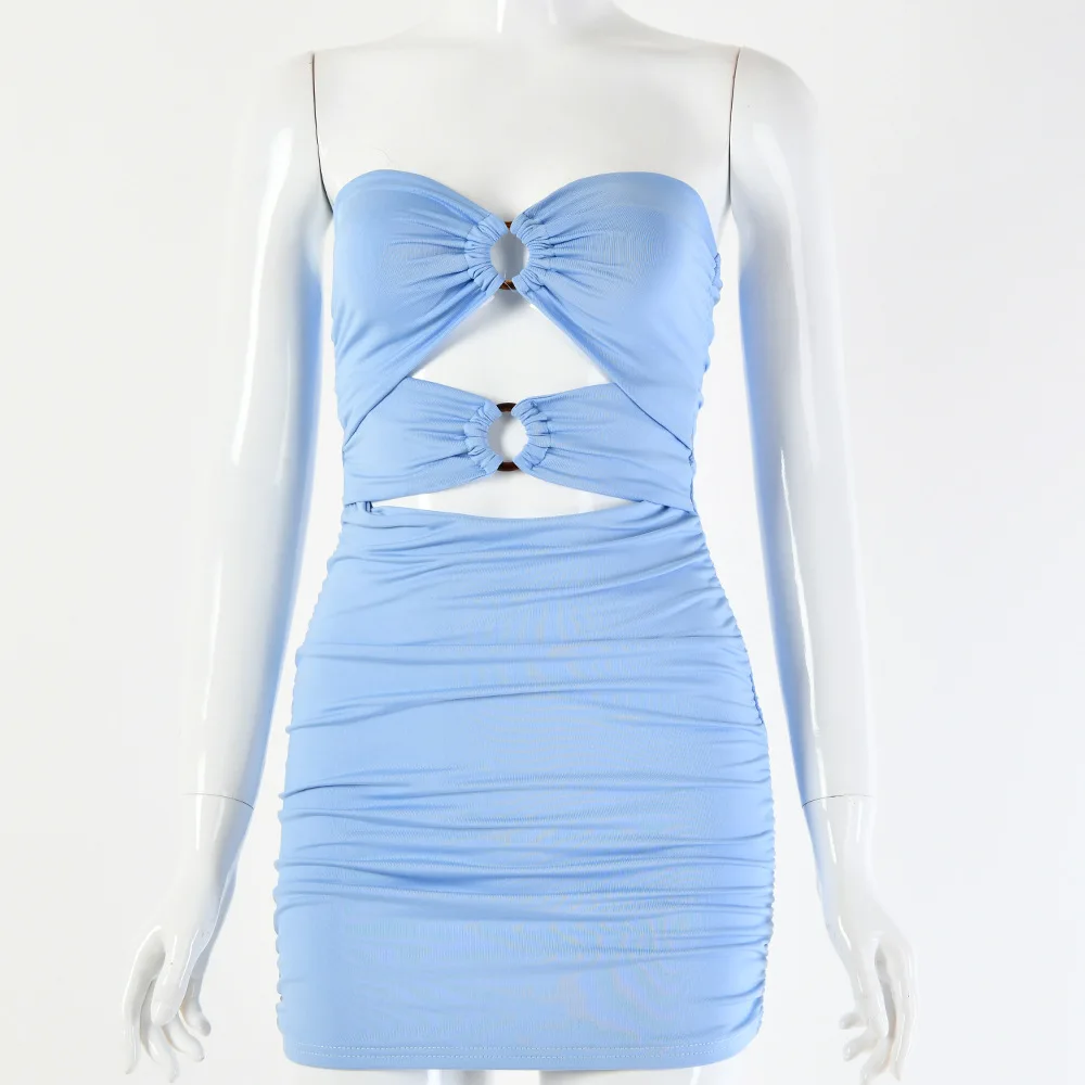 Женский Спагетти ремень полый сексуальный Ruched Bodycon Клубное коктейльное мини