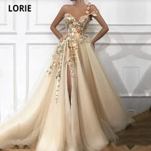 LORIE Elegant Prom Dress Long V-Neck Appliques with Flowers Handmade Side Split Tulle Evening Gowns Party Graduation Dresses (2)