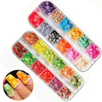 12 grids nail art 3d fruit slices polymer clay diy slice decoration nail sticker mixed stype for choice mixed style stickers