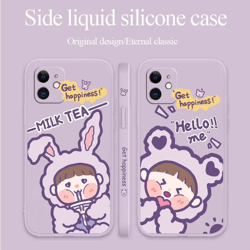

Cute Rabbit's Ears Girl Drink Milk Tea Phone Case for IPhone 12 Pro Max 11 X XS XR XSMAX SE2020 8 8Plus 7 7Plus 6 6S Plus Cover