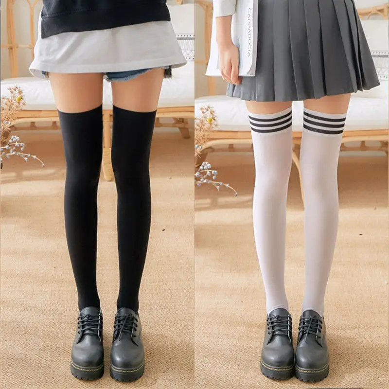 

New Sexy Medias Black White Striped Long Socks Women Velet Over Knee Thigh High Stockings Girls Anime Lolita Cosplay Costumes