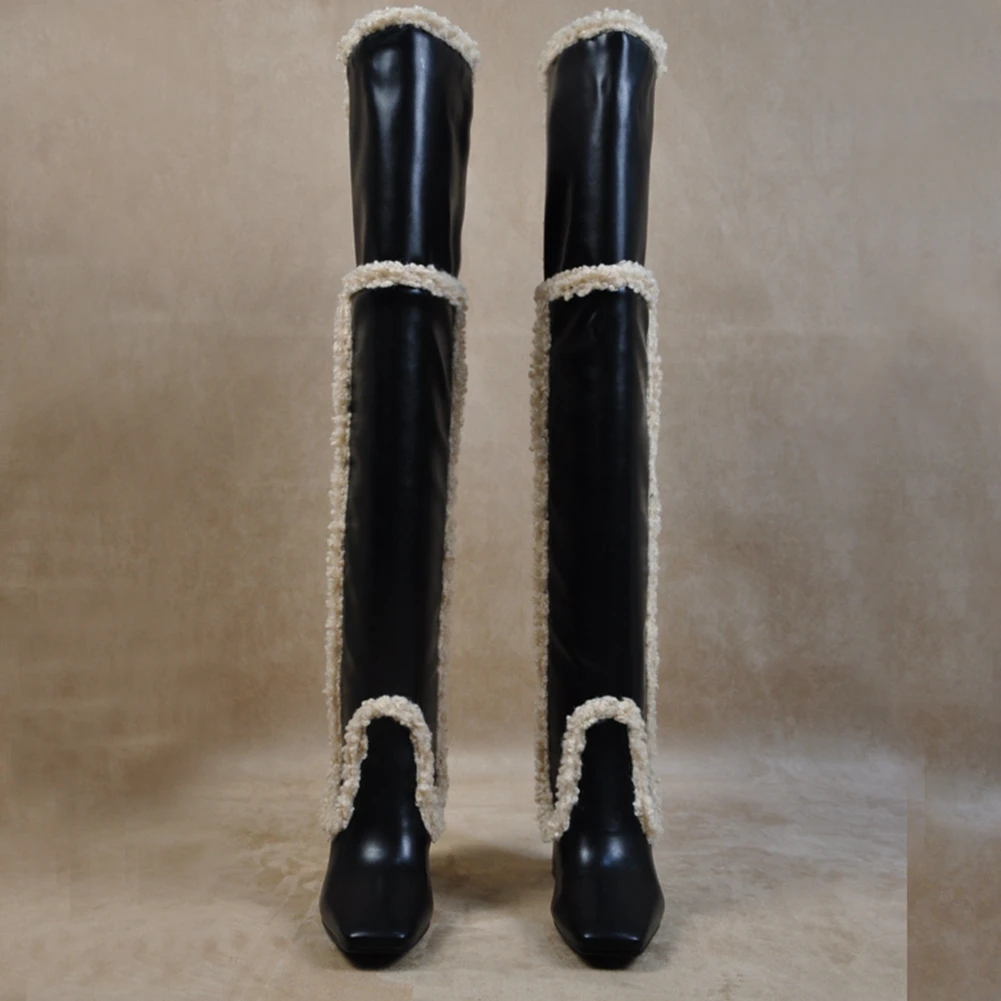 

KARINLUNA Split Leather Female 2020 Mature Design Boots Pointed Toe Thick High Heels Plush Women Boots Over The Knee Women Shoes