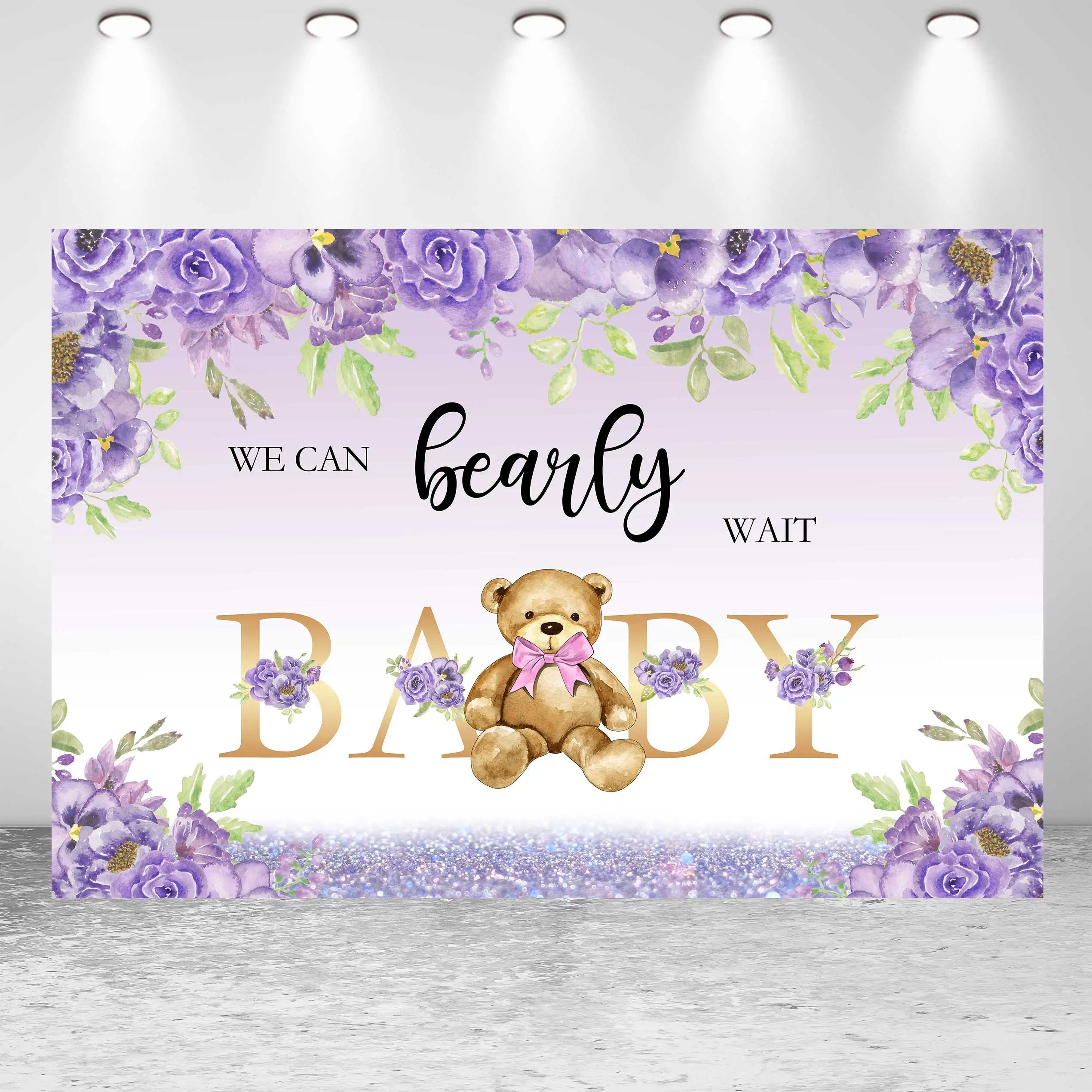 

NeoBack Happy Birthday Baby Shower Bear Purple Butterfly Watercolor Flowers Party Banner Photo Photography Background Backdrop