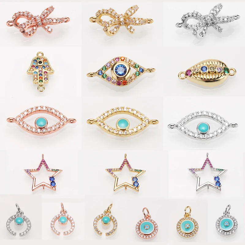 Charm Charms for Jewelry Making Necklace Bracelet Accessaries Fashion Copper CZ Evil Blue Eye Hand Pendants Angel Wicca Chakra | Украшения