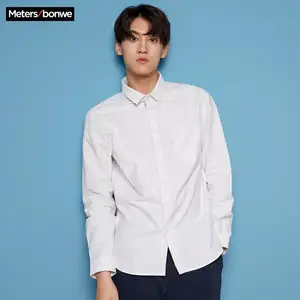 METERSBONWE мужские рубашки с длинным рукавом, Новинка весна-лето, Модный Чистый однотонный топ