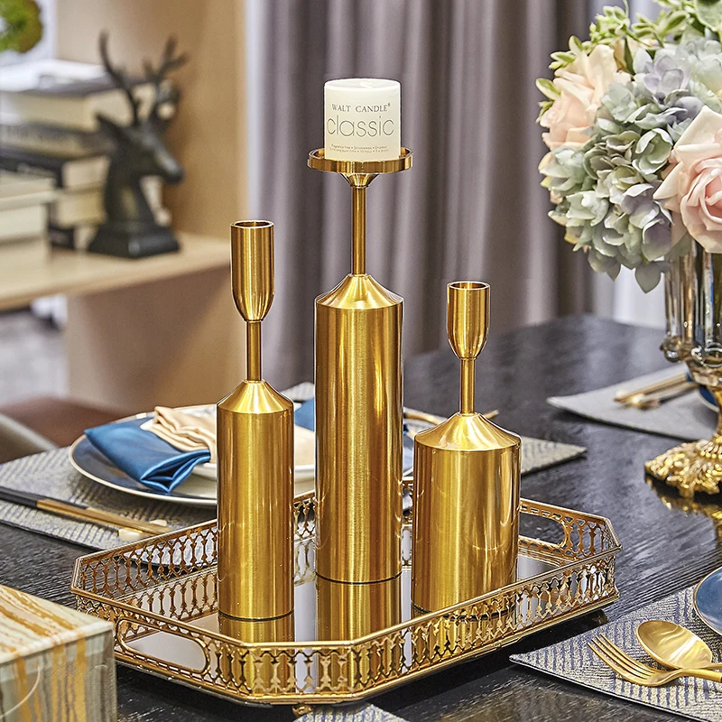 

Luxury Nordic Candle Holder Decoration Copper-plated Candle Holder Decorations Living Room Dining Table Wine Cabinet Decorations