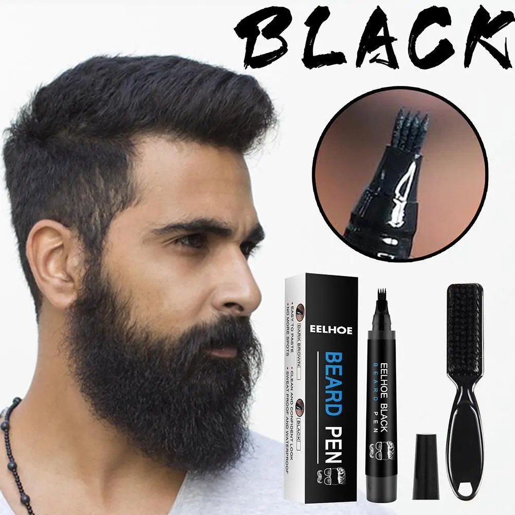 Waterproof Beard Filling Pen Kit Boxed Black Pencil Mustache Enhancer Brush Draw Outline B0M5 | Красота и здоровье