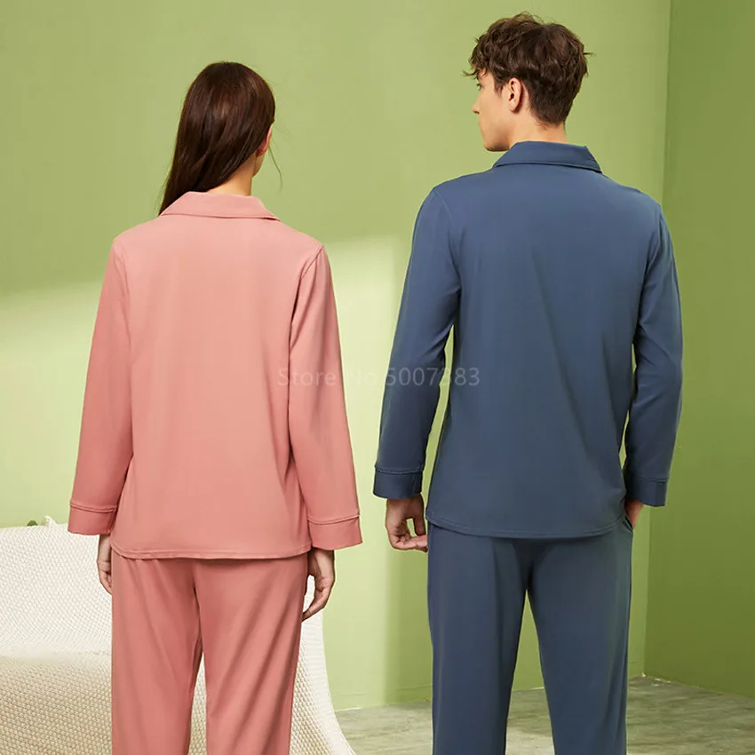 

4 Pure Colours Pajamas Set for Couples Women Men Button Leisure Comfortable High Quality Silk Satin Long Sleeve High Quality