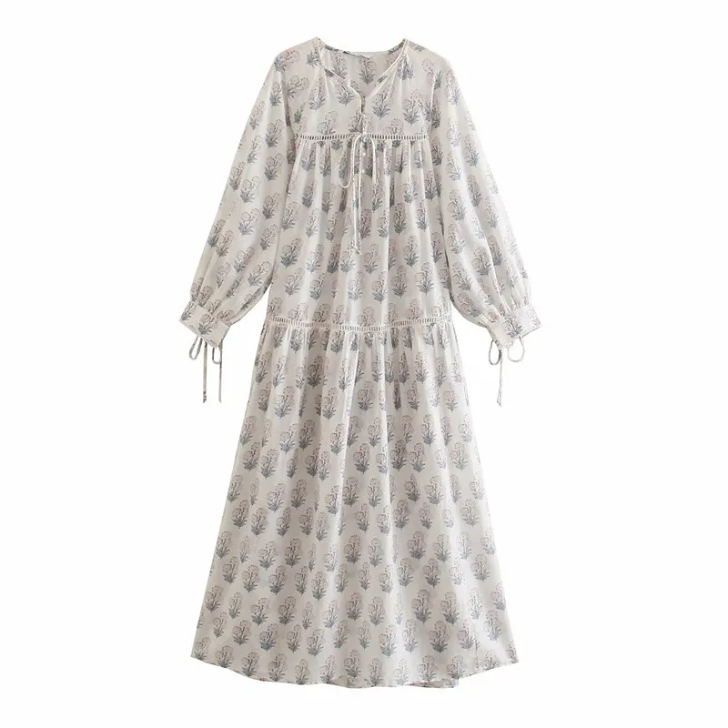 

Vogue Sweet Women O Neck Bow Lace Dress Tide Summer Fashion Ladie Chinese Style Dress Female Printed A-line Dress