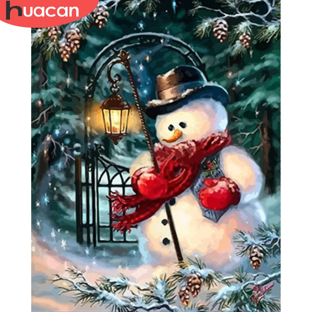 

HUACAN краска по номерам Снеговик картины Краска на холсте Ручная Краска ed Рисование маслом Сделай Сам зимнее искусство домашнего декора Рожд...