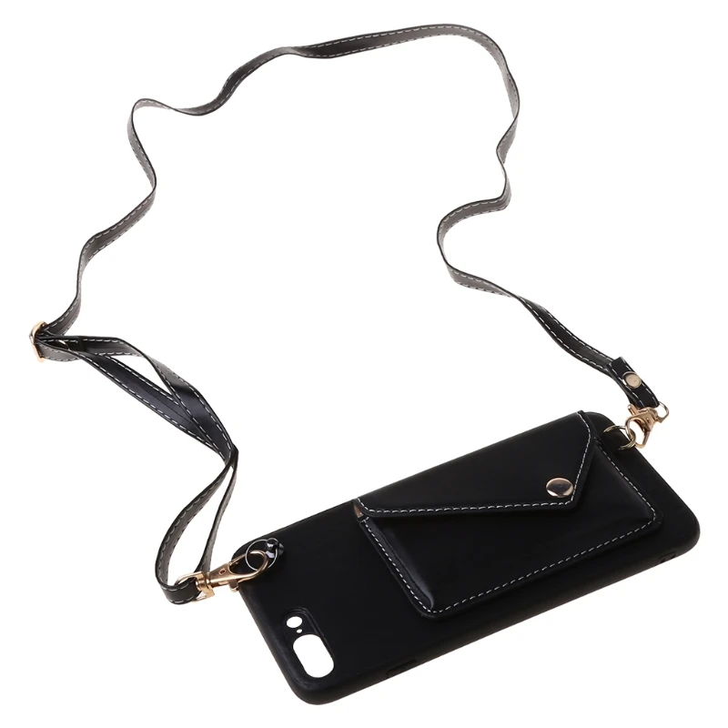 

28GD Pocket Wallet Case Card Holder with Crossbody Neck Strap Lanyard PU Leather Flip Cover