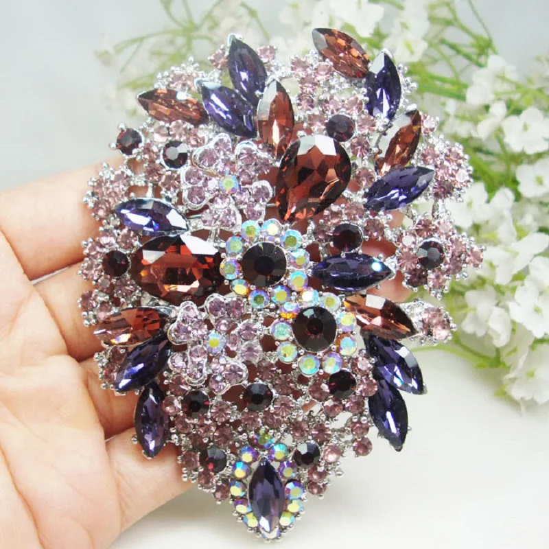TTjewelry 4 13 &quotброшь в виде цветка и листа ретро стиле булавка Лон фиолетовые стразы