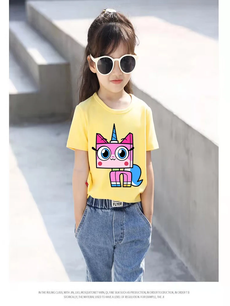 Детская позитивная футболка для мальчиков и девочек с принтом Unikitty летняя