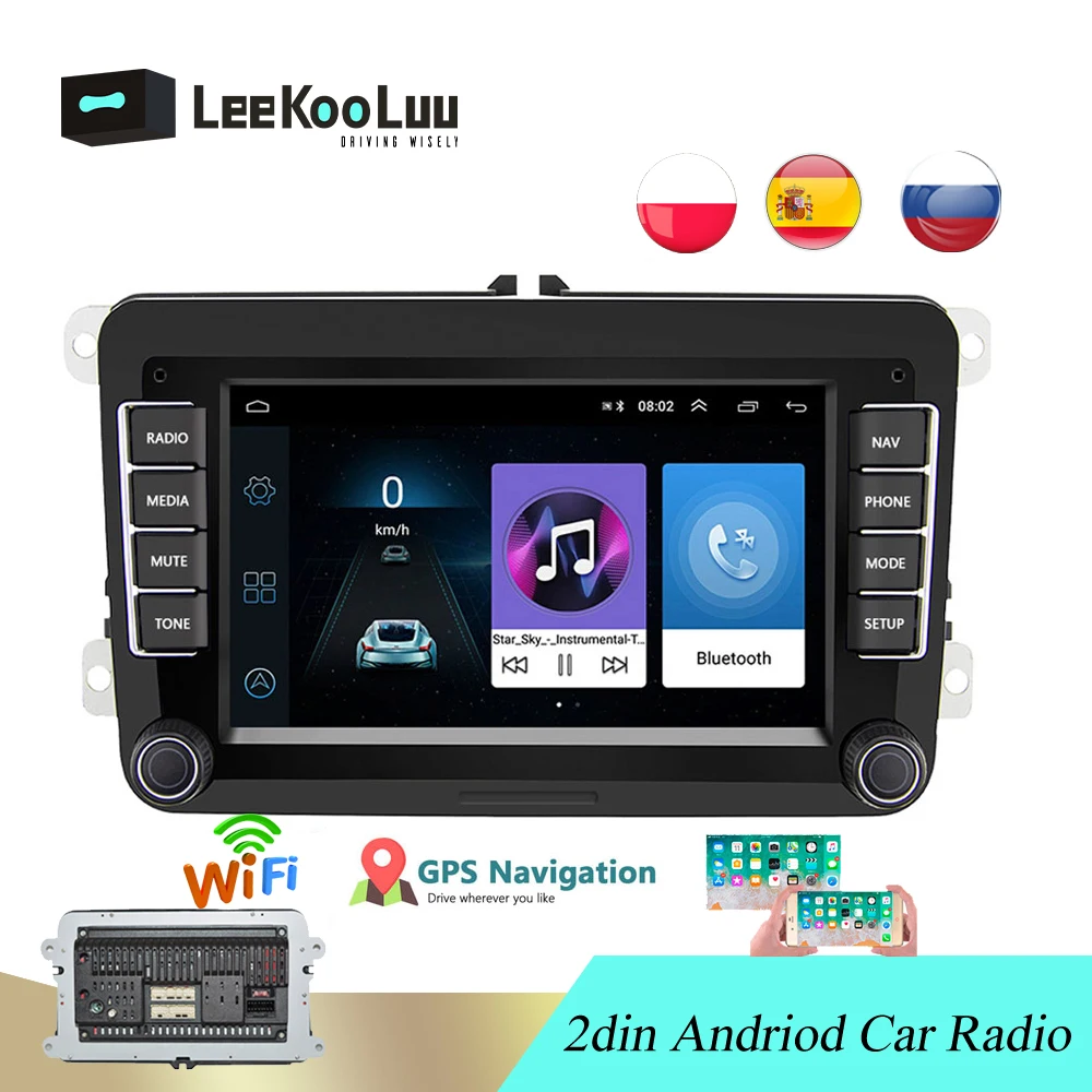 LeeKooLuu " Мультимедиа для Android плеер wifi gps навигация FM Авторадио 2 Din Автомобильный Радио для Skoda VW Passat B6 Polo Golf 4
