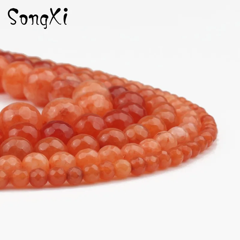 Граненый темно-оранжевый свободные бусы из халцедона для изготовления бижутерии