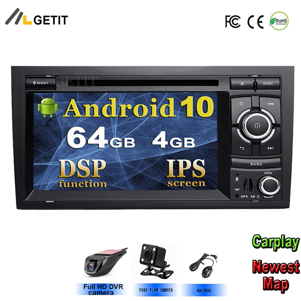 

64 Гб DSP Android 10 автомобильный стерео DVD мультимедийный плеер для Audi A4 S4 RS4 2002 - 2007 с WiFi BT GPS навигация Радио IPS экран