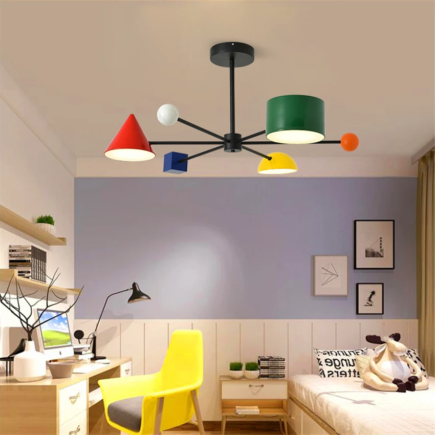 

Artpad 30w LED Pendant Lamp Personality Metal Colorful Children room Geometric Blocks Art Dim 3 Head Ceiling Hanglamp Fixtures