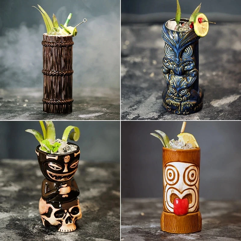 

Гавайские чашки Tiki, кружка для коктейлей, пива, напитков, кружка для вина, керамическая кружка для Хэллоуина, барная кружка, инструмент